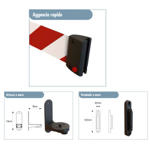 KIT TESTINA RONDO TENSA NASTRO ESTENSIBILE 5M ROSSO BIANCO CON FISSAGGIO MURO COD. 1214208