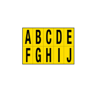 FOGLIO CON 10 LETTERE AUTOADESIVI DA A A J NERO/GIALLO 56X99MM COD. 905AJ