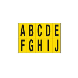 FOGLIO CON 10 LETTERE AUTOADESIVE DA A A J NERO/GIALLO 70X124MM COD. 906AJ
