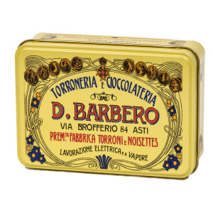 SCRIGNO REGALO GIALLO IN METALLO CON PRALINE MISTE 150GR BARBERO COD. METP