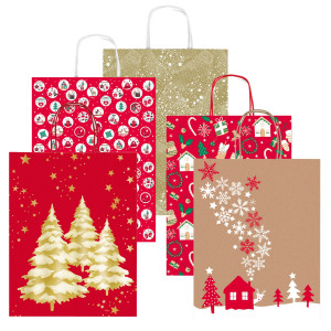 SHOPPER CARTA KRAFT C/MANICI IN CARTA RITORTA 36X46X12CM FANT. NATALE SADOCH COD. SDX36000NAT CONFEZIONE DA 25