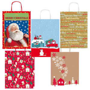 SHOPPER CARTA KRAFT C/MANICI IN CARTA RITORTA 36X46X12CM FANT. NATALE SADOCH COD. SDX36000NAT CONFEZIONE DA 25