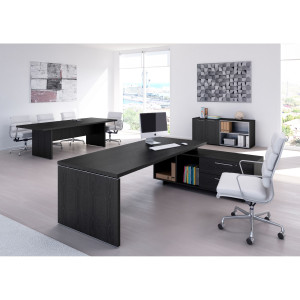 SCRIVANIA MANAGER 180X90CM C/MOBILE SERVIZIO REV. NERO VEN. - PRESTIGE