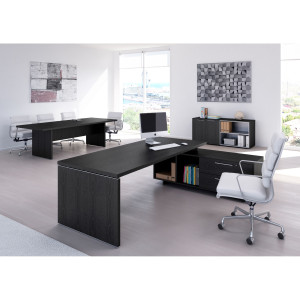 SCRIVANIA MANAGER 210X90CM C/MOBILE SERVIZIO REV. NERO VEN. - PRESTIGE