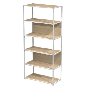 LIBRERIA 6 RIPIANI 90X44H200CM CON STRUTTURA METAL BIANCO - ROVERE MODULAR COD. DOE200C-AN-C