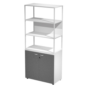 LIBRERIA ALTA METAL + ARM. BASSO BIANCO/ANTRACITE/BIANCO/STR.BIANCO ESSENCE COD. MB3+ABT+28AN/3