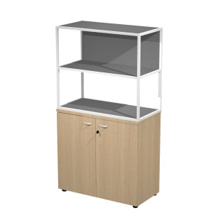 LIBRERIA MEDIA METAL + ARM. BASSO ROVERE/ROVERE/ANTRACITE/STR.BIANCA ESSENCE COD. MBC+ABC+27AN/T