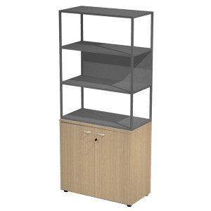 LIBRERIA ALTA METAL + ARM. BASSO ROVERE/ROVERE/ANTRACITE/STR.ANTRACITE ESSENCE COD. MBC+ABC+28AF/T