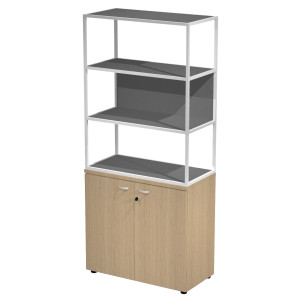 LIBRERIA ALTA METAL + ARM. BASSO ROVERE/ROVERE/ANTRACITE/STR.BIANCA ESSENCE COD. MBC+ABC+28AN/T