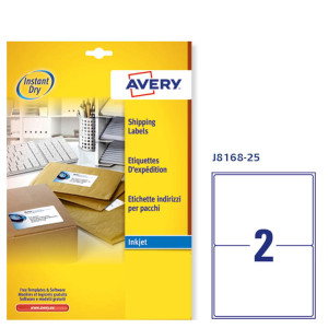 ETICHETTA ADESIVA J8168 BIANCA 25FG A4 199,6X143,5MM (2ET/FG INKJET AVERY COD. J8168-25