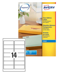 POLIESTERE ADESIVO J8563 TRASPARENTE 25FG A4 99,1X38,1 (14ET/FG) INKJET AVERY COD. J8563-25