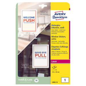 ADESIVI PER FINESTRE IN CARTA CON PELLICOLA 210X148MM 1ADESIVO/FG LASER AVERY COD. L9002-10