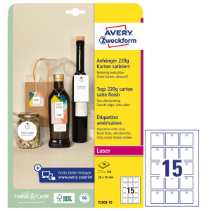 CARTELLINI STAMPABILI BORDI LISCI 50X50MM 10FG(15CART/FG) BIANCO AVERY COD. T2003-10