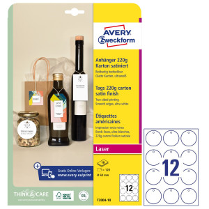CARTELLINI STAMPABILI BORDI LISCI D60MM 10FG(12CART/FG) BIANCO AVERY COD. T2004-10