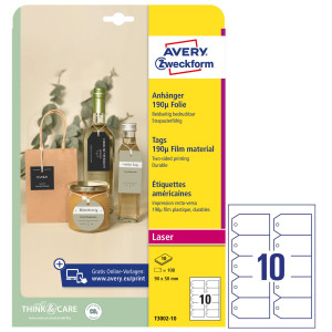 CARTELLINI RESISTENTI C/ANGOLI TAGLIATI 90X50MM 10FG(10CART/FG) BIANCO AVERY COD. T3002-10