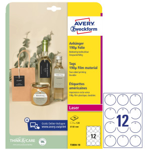 CARTELLINI STAMPABILI RESISTENTI 190MIC D60MM 10FG(12CART/FG) BIANCO AVERY COD. T3004-10