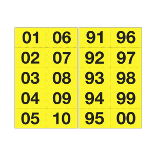 KIT NUMERI ADESIVI DA 01 A 99 NERO/GIALLO 44X34MM COD. 908.31