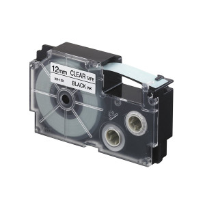 NASTRO CASIO 12MM X 8MT NERO SU TRASPARENTE COD. XR-12X