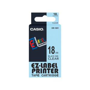 NASTRO CASIO 18MM X 8MT NERO SU TRASPARENTE COD. XR-18X