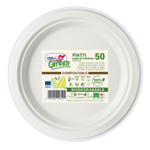 50 PIATTI PIANI D220MM BIODEGRADABILI DOPLA GREEN ART.7701 COD. 07701
