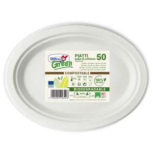 50 PIATTI OVALE 26X19,5CM BIODEGRADABILI DOPLA GREEN COD. 07705