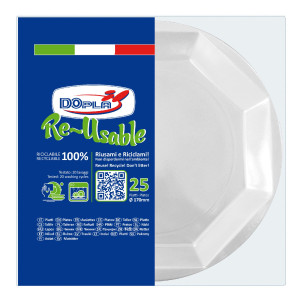 25 PIATTI DA FRUTTA D170MM IN PS REUSE BIANCO DOPLA COD. 12512