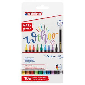 ASTUCCIO 10 PENNARELLI BRUSH 1340 COLORI GLITTER ASSORTITI EDDING COD. 4-1340-10-4