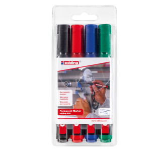 ASTUCCIO 4 MARCATORE PERMANENTE EDDIG 300 PUNTA CONICA COLORI ASSORTITI COD. 4-300 4S