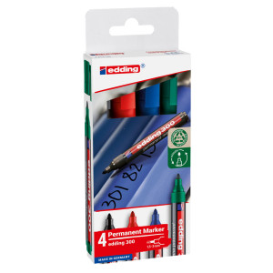 ASTUCCIO 4 MARCATORE PERMANENTE EDDIG 300 PUNTA CONICA COLORI ASSORTITI COD. 4-300 4S