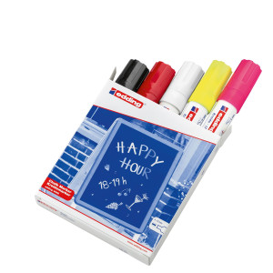 ASTUCCIO 5 MARCATORI EDDING 4090 PUNTA SCALPELLO GESSO LIQUIDO COLORI FLUO/STD COD. 4-4090 999