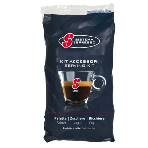 SERVING KIT 50 BICCHIERINI +50 BUSTINE ZUCCHERO +50 PALETTINE ESSSECAFFE' COD. PF 2013