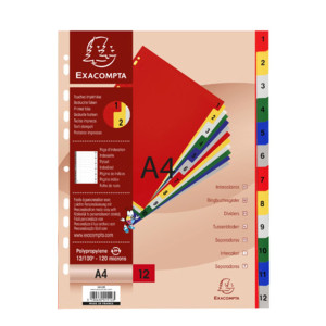 DIVISORI NUMERICI 1-12 A4 - PPL OPACO COLORI ASSORTITI 46971E EXACOMPTA COD. 1512E