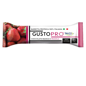 BARRETTA PROTEICA GUSTOPRO 40GR CIOCCOLATO BIANCO E FRAGOLA FALCO COD. 01-0401 CONFEZIONE DA 24