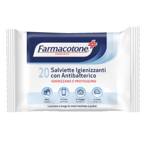 BUSTA DA 20 SALVIETTE IGIENIZZANTI CON ANTIBATTERICO FARMACOTONE COD. 3590FC04