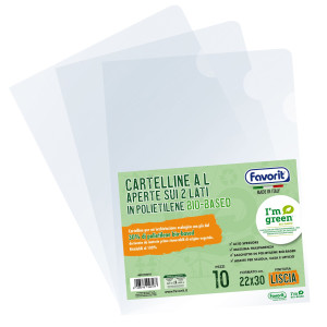 10 CARTELLINE A L 22X30 PE BIO-BASED TRASPARENTE LISCIO SUPERIOR FAVORIT COD. 400178018