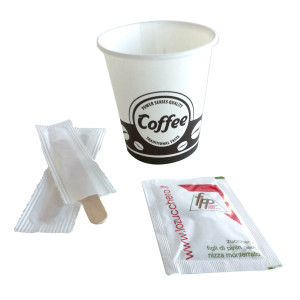 SERVING KIT 50 BICCHIERINI +50 BUSTINE ZUCCHERO +50 PALETTINE COD. PPZUKITOCS50E