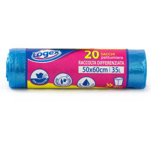 20 SACCHETTI IMMONDIZIA 50X60CM 35LT 9MIC AZZURRO TRASP. LOGEX COD. C5LX3505