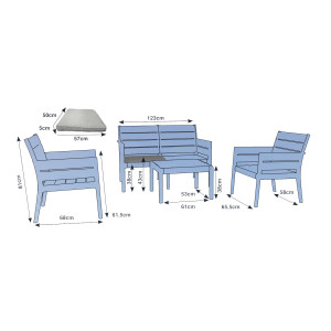 SALOTTO PANKA 1 DIVANO + 2 POLTRONE + 1 TAVOLO ANTRACITE GRANDSOLEIL COD. S7731Y