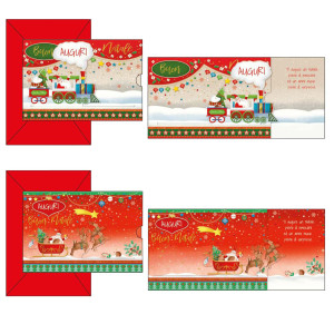 BIGLIETTO AUGURI NATALE C/TIRETTE IN FANTASIE ASSORTITE KARTOS COD. 04447401 CONFEZIONE DA 12