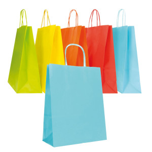 BLISTER 25 SHOPPER CARTA KRAFT 18X8X24CM TWISTED COL.ASS.PRI/EST MAINETTI BAGS COD. 310003443BB25