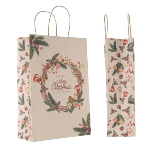 BLISTER 25 SHOPPER IN CARTA 18X8X24CM NATALE GHIRLANDA VERDE MAINETTI BAGS COD. 310004271AB25