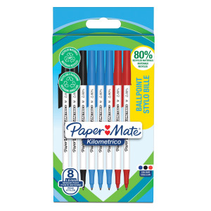 ASTUCCIO 8 PENNE SFERA C/CAPPUCCIO KILOMETRICO RECYCLED 1.0MM COL.ASS PAPERMATE COD. 2187680
