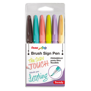 ASTUCCIO 6 SIGN PEN BRUSH TRENDY COLORI ASSORTITI PENTEL COD. 0022407