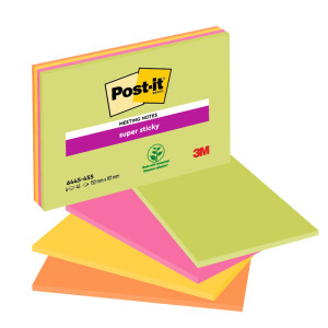 BLOCCO 45FOGLIETTI POST-IT  SUPER STICKY 101X152MM MEETING NOTE NEON 6445-SSP COD. 7100235019 CONFEZIONE DA 4