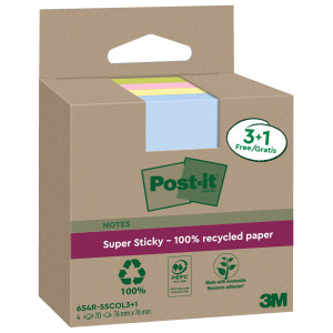 CF. 3+1PZ BLOCCO 70FG POST-IT SUPERSTICKY GREEN 76X76MM 654R-SSCOL3+1 PASTELLO COD. 7100285103