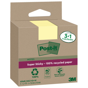 CF. 3+1PZ BLOCCO 70FG POST-IT SUPERSTICKY GREEN 76X76MM 654R-SSCY3+1 GIALLO COD. 7100285105
