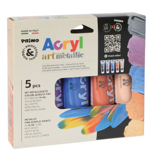 ASTUCCIO 5 TUBI COLORE ACRILICO FINE 75ML COLORI METAL PRIMO COD. 4213TATM5MET