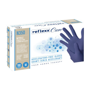 CONF 100 GUANTI NITRILE IPOALLERGENICI N350 S/ACCELERANTI TAGLIA M BLU REFLEXX COD. N350/M