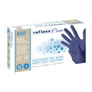 CONF 100 GUANTI NITRILE IPOALLERGENICI N350 S/ACCELERANTI TAGLIA S BLU REFLEXX COD. N350/S