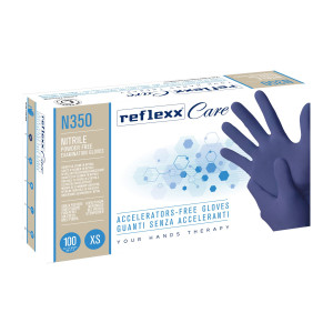CONF 100 GUANTI NITRILE IPOALLERGENICI N350 S/ACCELERENTI TAGLIA XS BLU REFLEXX COD. N350/XS